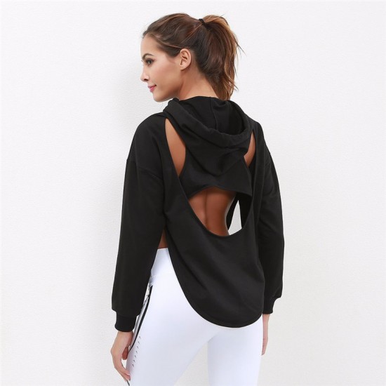 Vicky Hollow Out Back Loose Asymmetry Hoodie 