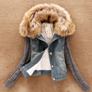 Big Faux Fur Collar Detachable Sleeve Jacket 